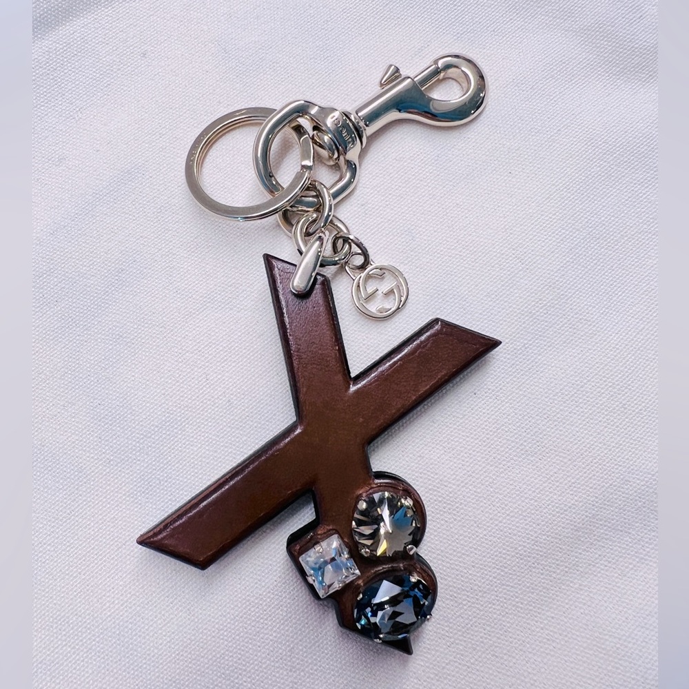 Gucci Crystal Embellished Key Chain charm. New without tag. Capital X Initial.